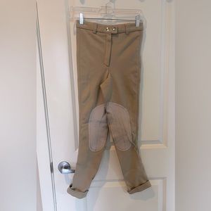 Lakeshire Riding Breeches Nylon Spandex Leather Knee, Beige, Size 4